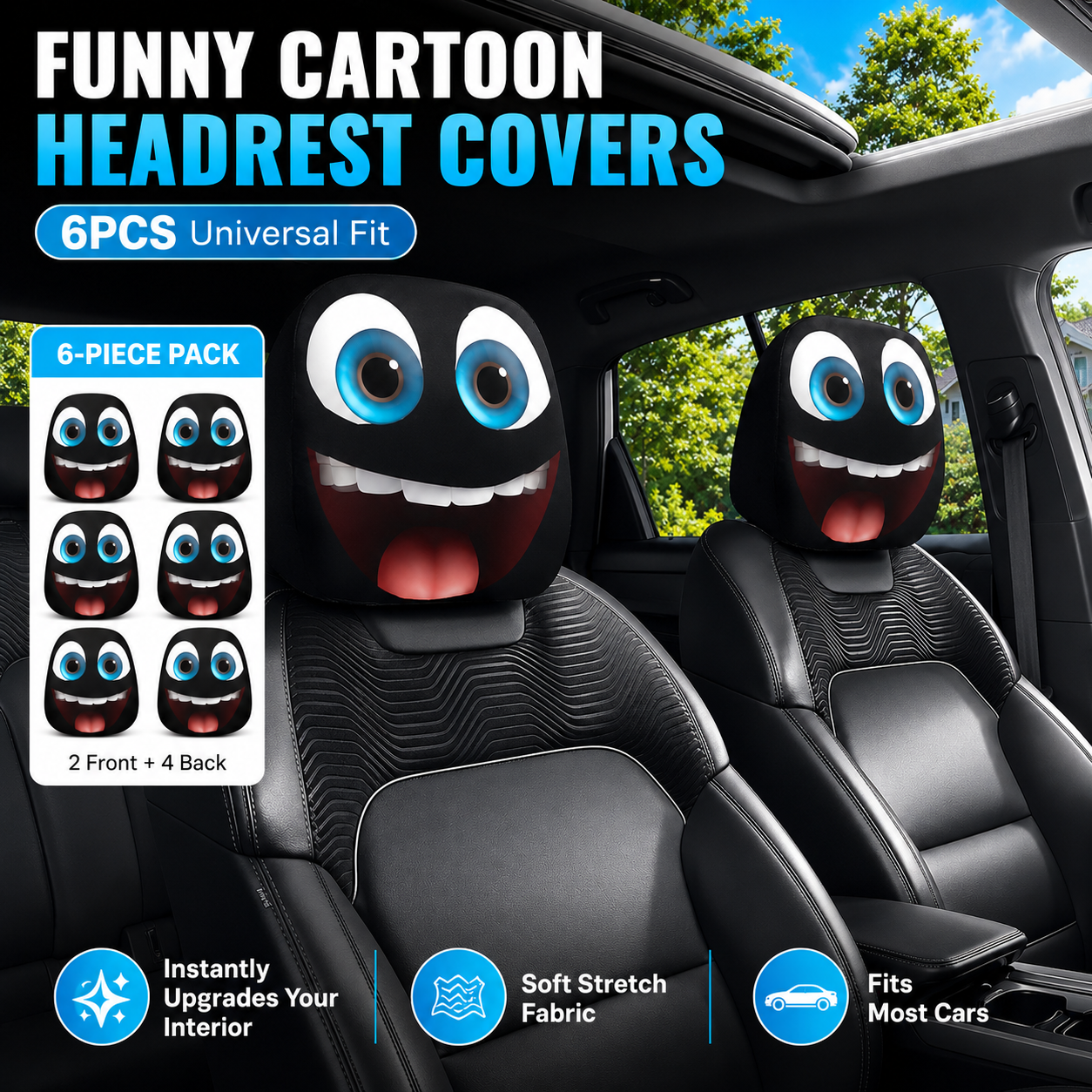 π Funny Cartoon Car Headrest Covers β 2PCS Universal Fit π