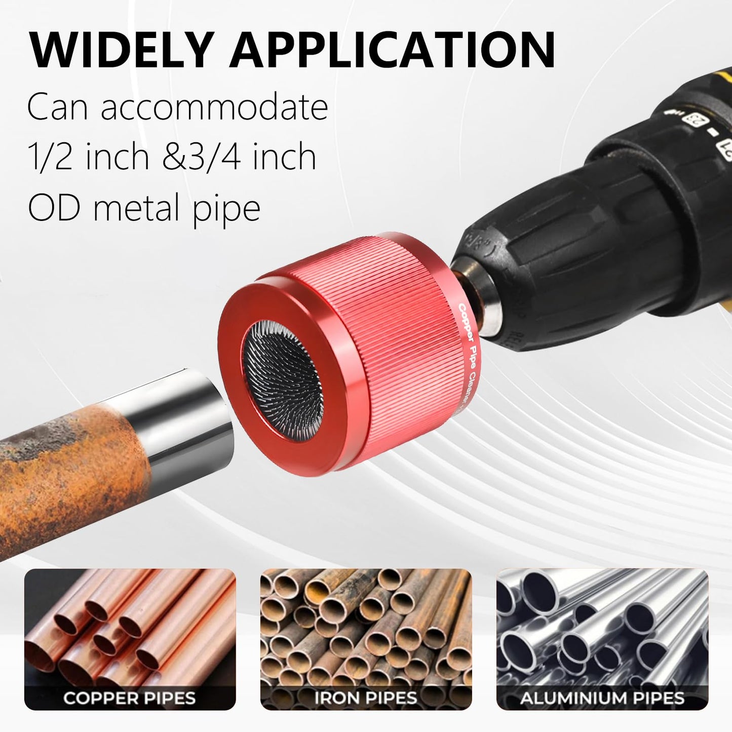 1/2" & 3/4" & 1" Copper Pipe Cleaner Set for Drill, with 1/4" Hex Shank & 9Brush Blades Plumbing Tools for Removing Rust, Stains & Paint from Copper & Metal Pipes (red)