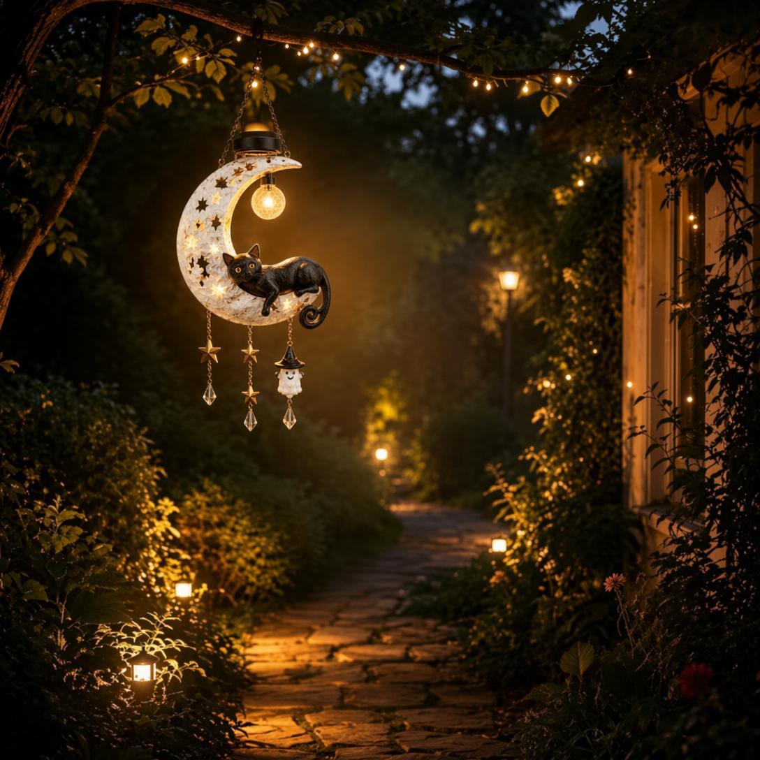 đ Halloween Early Bird Sale | 50% OFF Black Cat Moon Solar Lantern