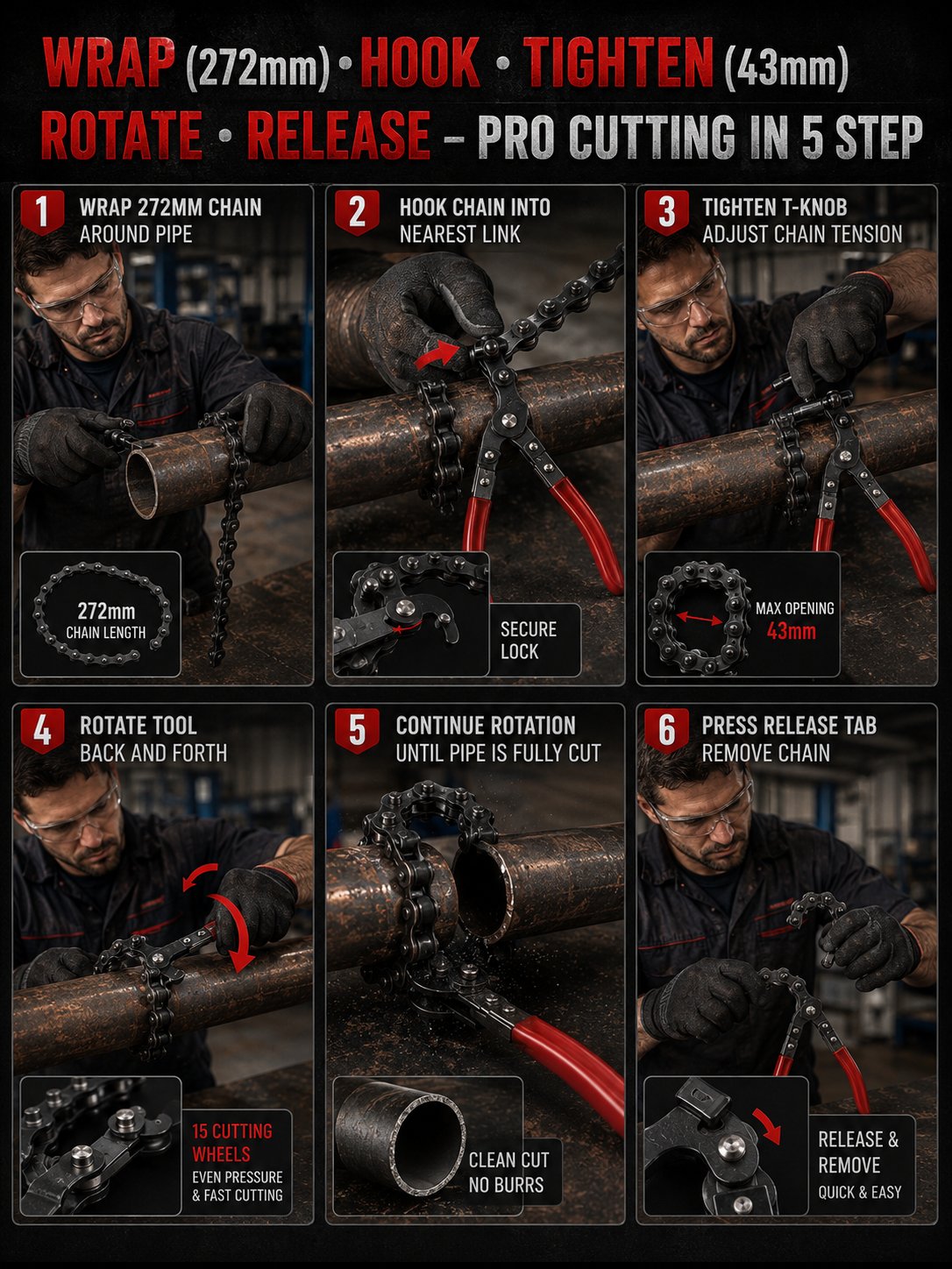 🔥LAST DAY 49% OFF – 🛠️ Heavy-Duty Exhaust Pipe Chain Cutter | Fast, Clean & Precise Cuts Every Time
