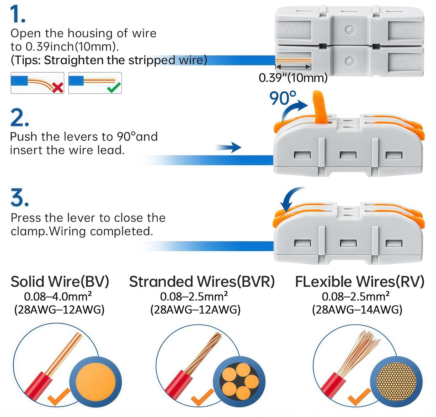 Universal Quick Lever Electrical Wire Connectors (24-12 AWG)  + Wire Stripper