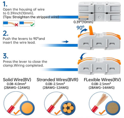 Universal Quick Lever Electrical Wire Connectors (24-12 AWG)  + Wire Stripper