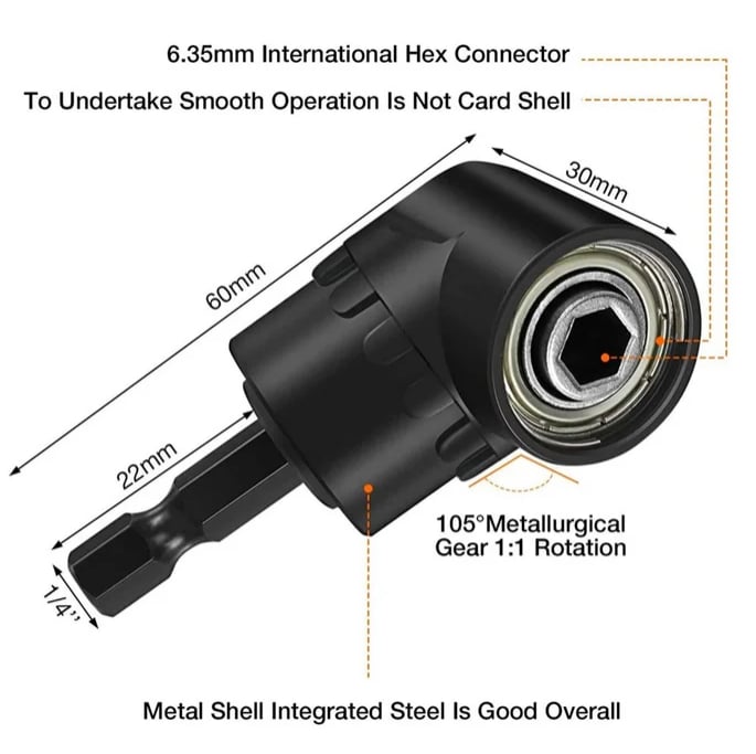 6Pcs Right Angle Drill Attachment Set with 105° Angle Drill Adapter and Impact Grade Socket Adapter