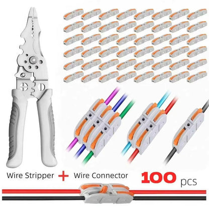 Universal Quick Lever Electrical Wire Connectors (24-12 AWG)  + Wire Stripper