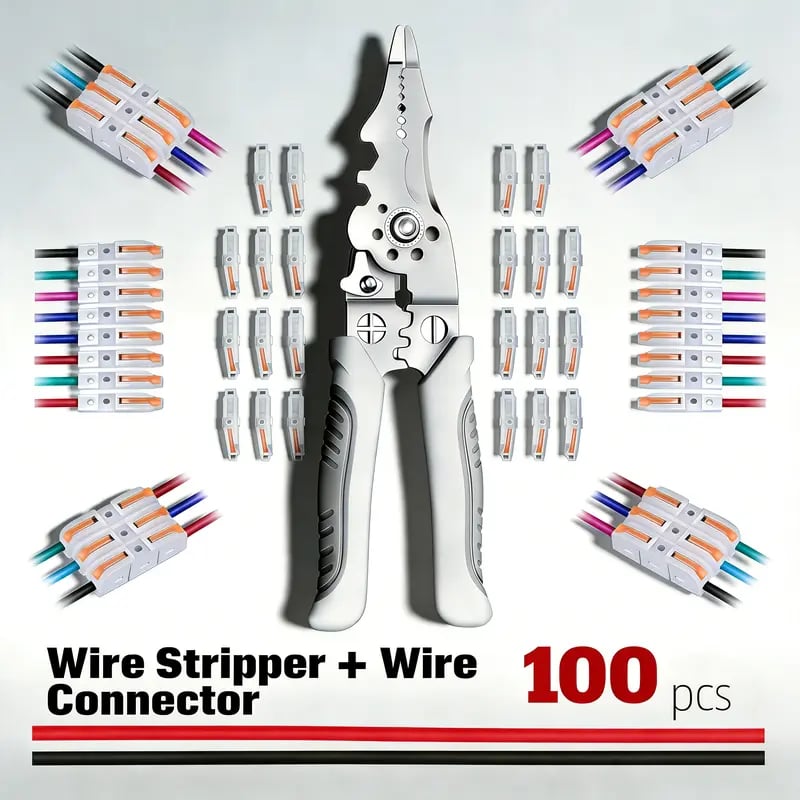 Universal Quick Lever Electrical Wire Connectors (24-12 AWG)  + Wire Stripper