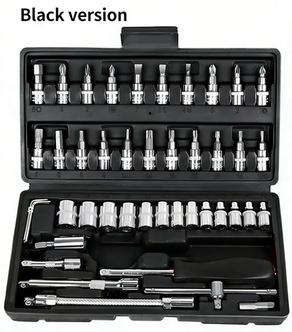 46 Pieces 1/4 Inch Ratchet Socket Repair Wrench Tool Box Set