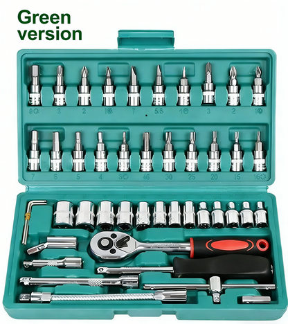 46 Pieces 1/4 Inch Ratchet Socket Repair Wrench Tool Box Set