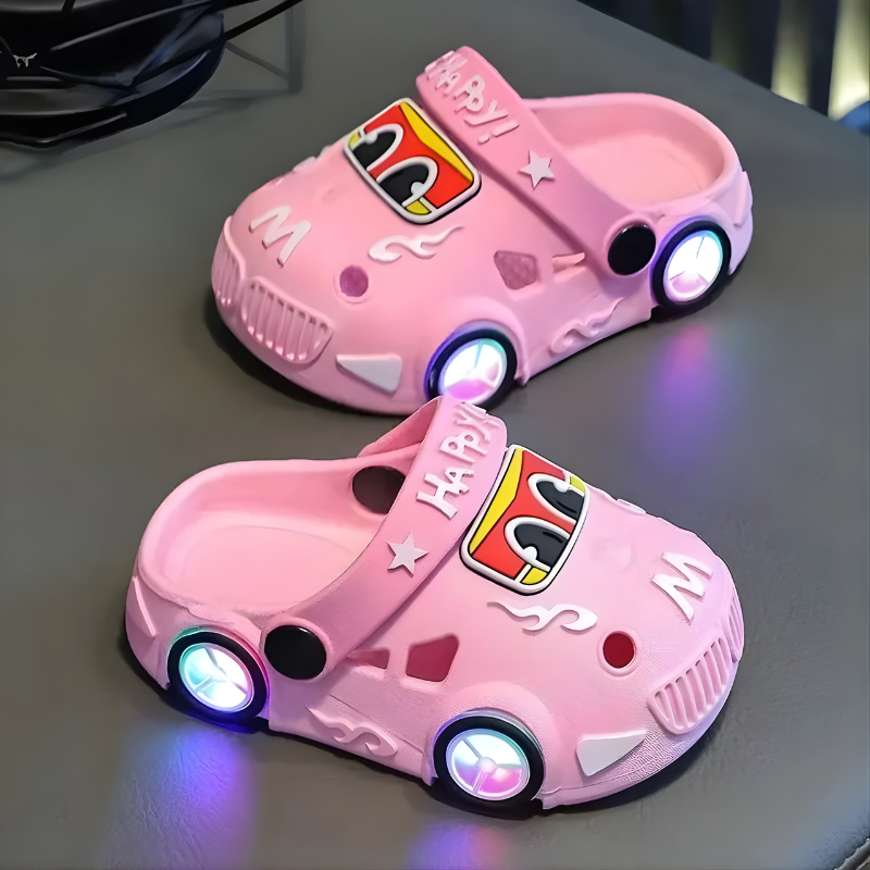 FlashWheels-Cute Cartoon Car Slippers with Colorful Lights and Anti-Slip Sole