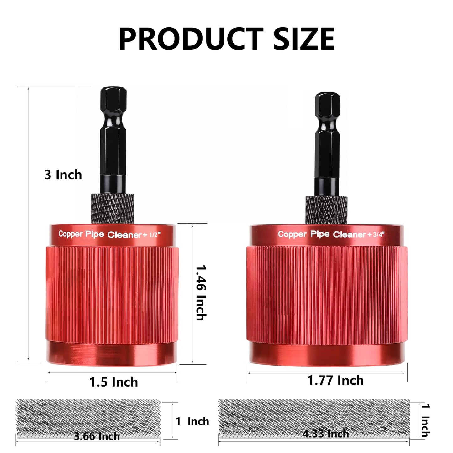 1/2" & 3/4" & 1" Copper Pipe Cleaner Set for Drill, with 1/4" Hex Shank & 9Brush Blades Plumbing Tools for Removing Rust, Stains & Paint from Copper & Metal Pipes (red)