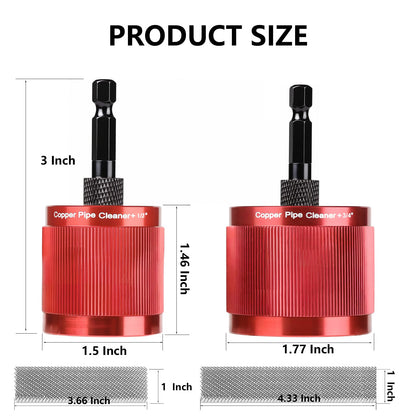 1/2" & 3/4" & 1" Copper Pipe Cleaner Set for Drill, with 1/4" Hex Shank & 9Brush Blades Plumbing Tools for Removing Rust, Stains & Paint from Copper & Metal Pipes (red)