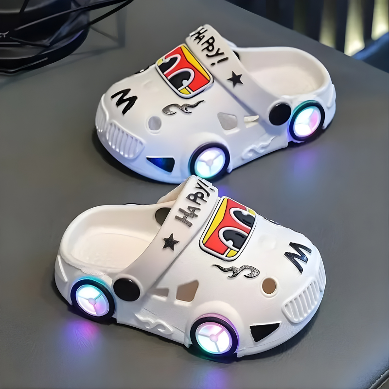 FlashWheels-Cute Cartoon Car Slippers with Colorful Lights and Anti-Slip Sole