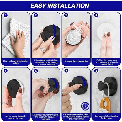 Black Shower Suction Hooks – Twist &amp; Lock No-Drill Bathroom Organizers
