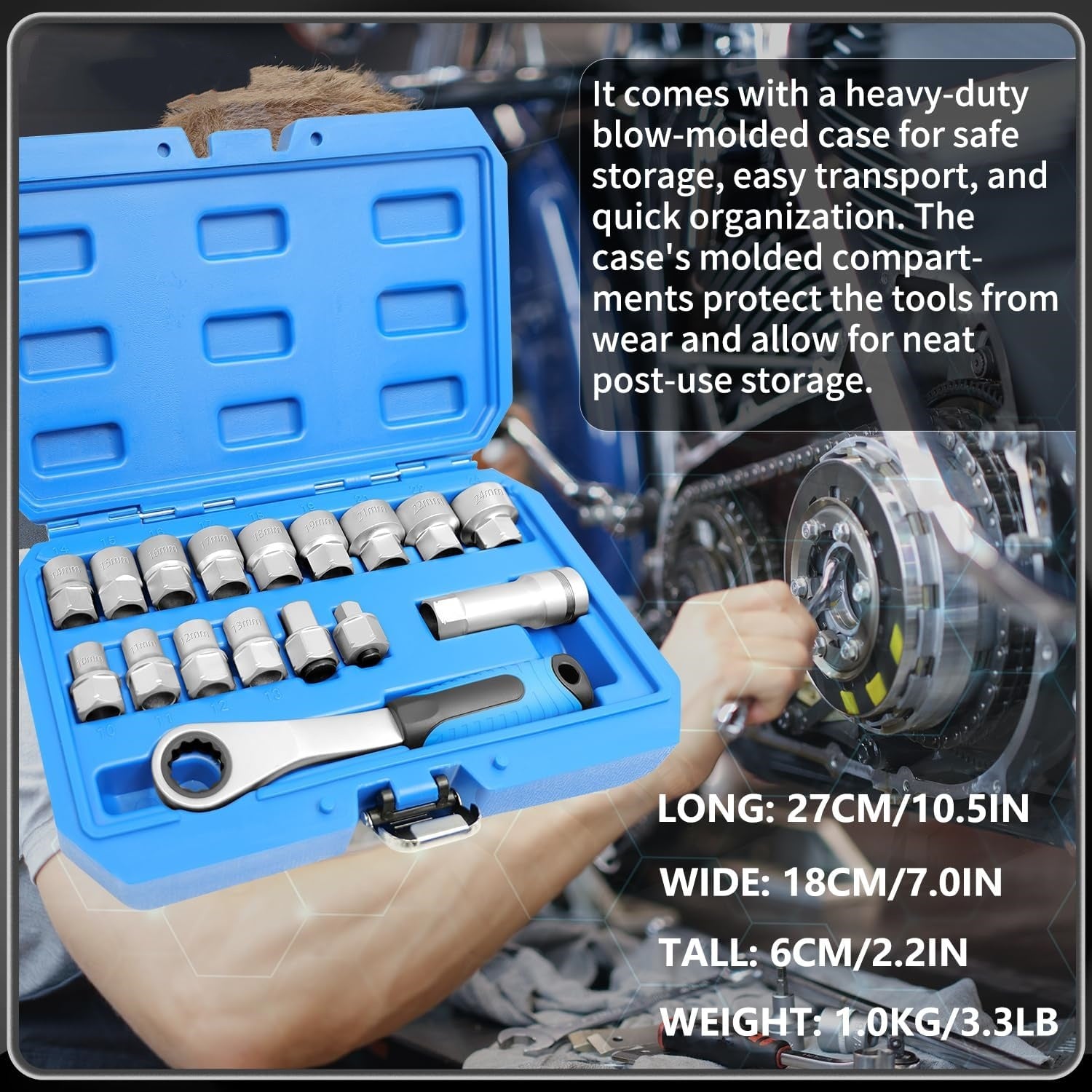 🔥Last Day 50% OFF-17-Piece Pass Through Socket Set, Metric 10–24mm, Hollow Ratchet Socket Kit for Automotive Repair & Machine Maintenance
