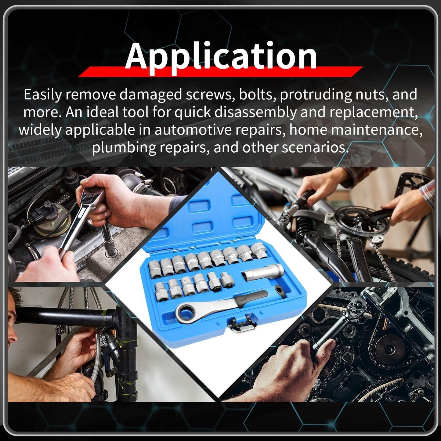 🔥Last Day 50% OFF-17-Piece Pass Through Socket Set, Metric 10–24mm, Hollow Ratchet Socket Kit for Automotive Repair & Machine Maintenance